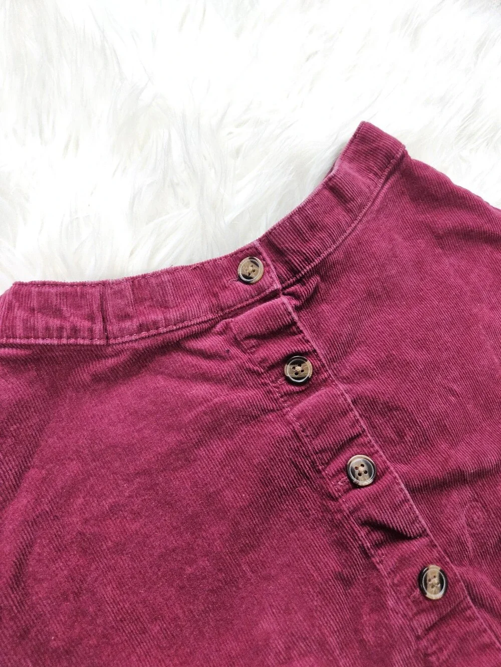 H&M Corduroy Button Front Mini Flare Skirt Pink Cranberry Boho Kids Girls 7-8Y